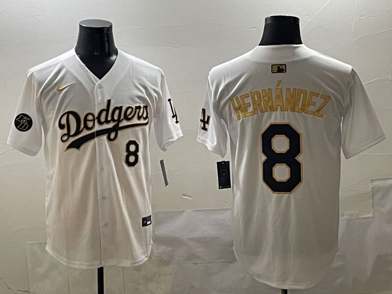 Men Los Angeles Dodgers #8 Hernandez White Gold Nike 2025 MLB Jersey style 4241->youth mlb jersey->Youth Jersey